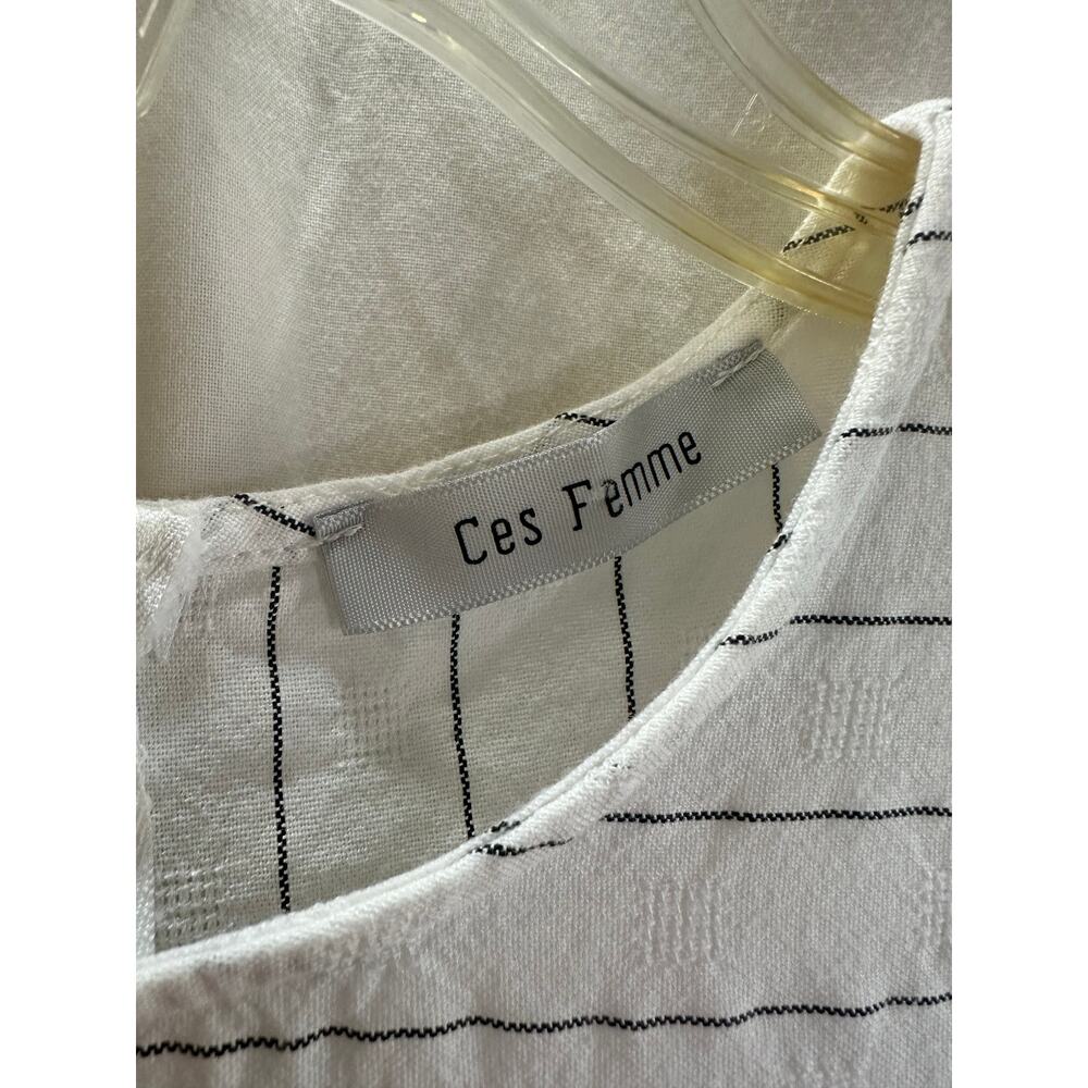 White Striped Cotton Midi Dress – Size Large | Bell Sleeve Cottagecore Dress - Picture 2 of 9
